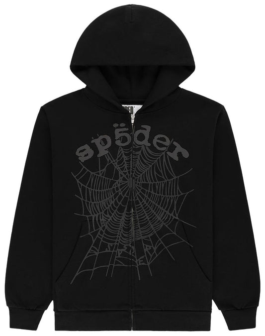 Sp5der OG Web V2 Phantom Zip Up Hoodie Black