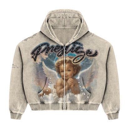 Prestige Co. Angel Zip Up Hoodie Cream