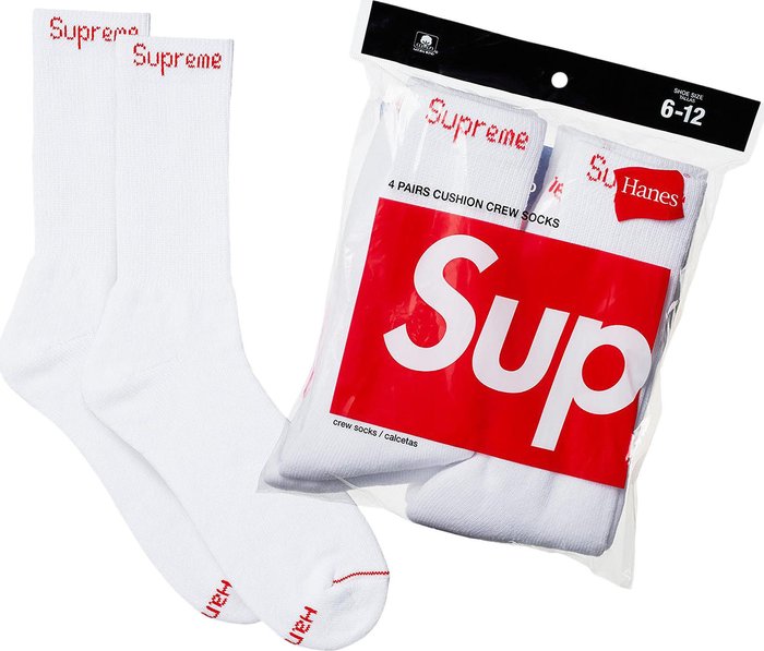 Supreme Hanes Crew Socks (4 Pack) White