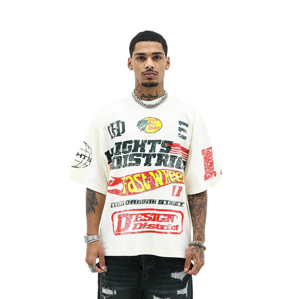 Heights District Fast Wheels Cream Tee