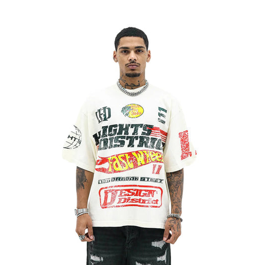 Heights District Fast Wheels Cream Tee