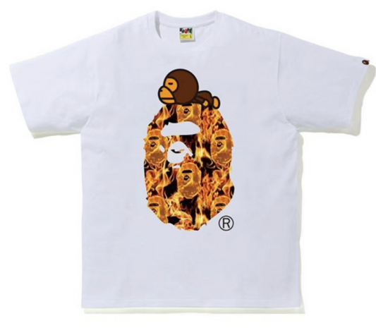 BAPE Big Head Fire Milo On Head Tee White