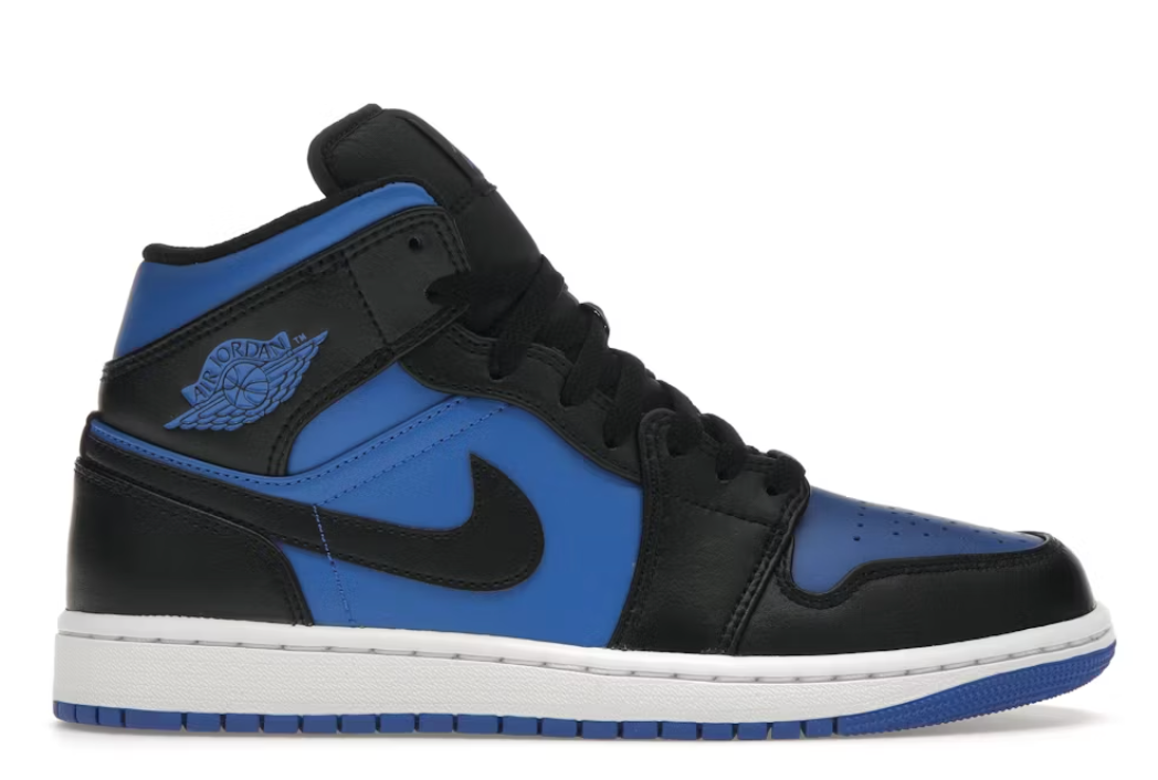 USED Jordan 1 Mid Black Royal Blue